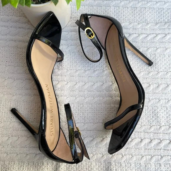 -Stuart Weitzman Nudistcurve Patent leather Ankle strap sandals women size 11🌸