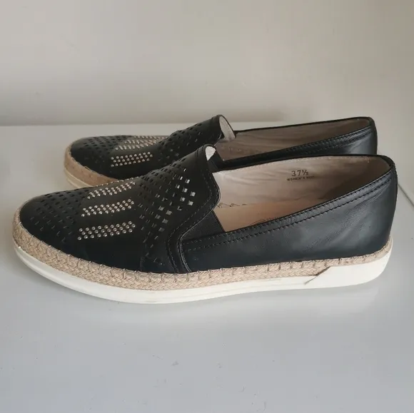 🌹 TOD'S Black Leather  Espadrille Loafers Women's Size 37.5