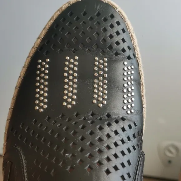 🌹 TOD'S Black Leather  Espadrille Loafers Women's Size 37.5
