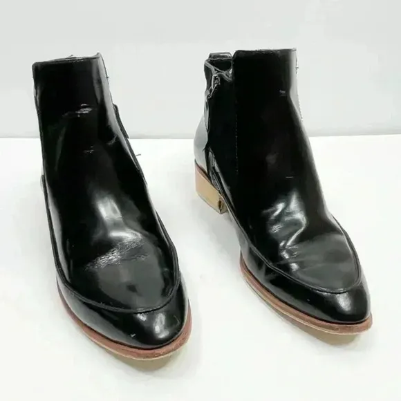 10 Crosby Derek Lam Black Leather Point Toe Block‎ Heel Ankle Boots
