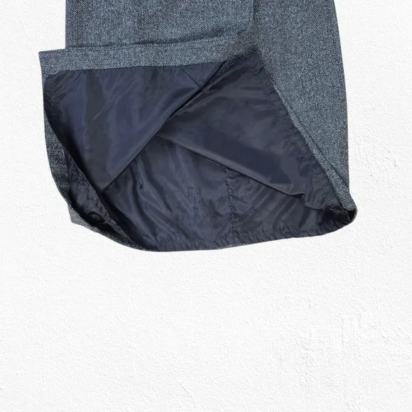 1990s Vintage Blue Gray Wool Blend Herringbone Front Button Wrap Skirt Size 10P
