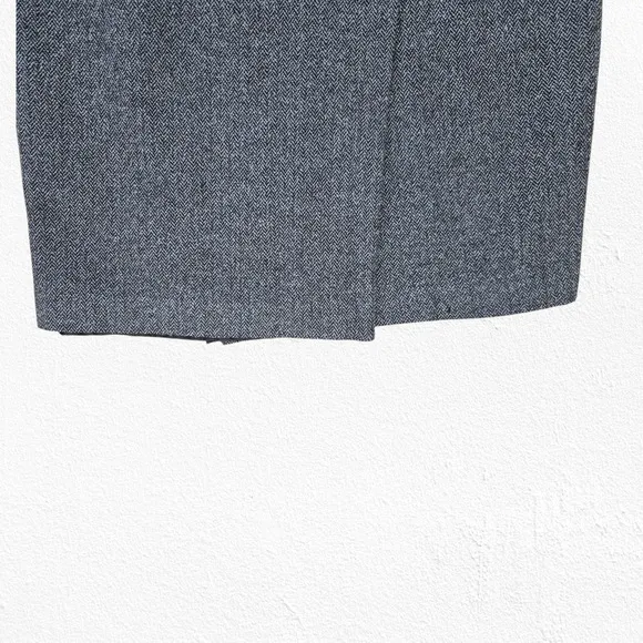1990s Vintage Blue Gray Wool Blend Herringbone Front Button Wrap Skirt Size 10P