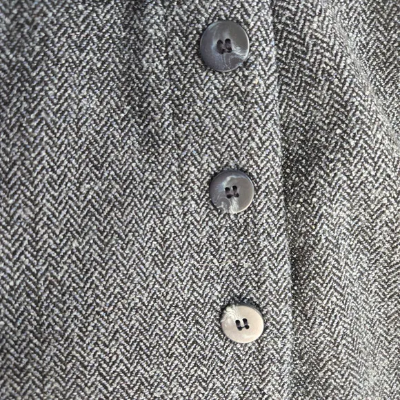 1990s Vintage Blue Gray Wool Blend Herringbone Front Button Wrap Skirt Size 10P