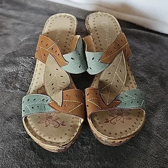 (2 pairs)Nature Breeze Platform Slip On Sandals Size size 7.5