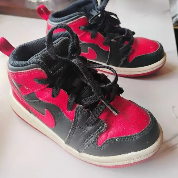 2020 Nike Air Jordan Retro 1 &quot;Banned&quot; Black/Red Toddler Shoes Size 9