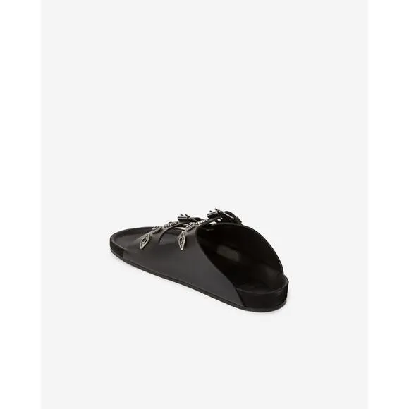 $365 New The Kooples Black Leather Studded Sandals - Fr 39 / US 8