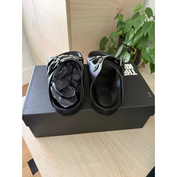 $365 New The Kooples Black Leather Studded Sandals - Fr 39 / US 8