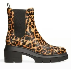 $600 Stuart Weitzman Norah Leopard Calf Hair Chelsea Boots LIFT 7.5 C (PB11)