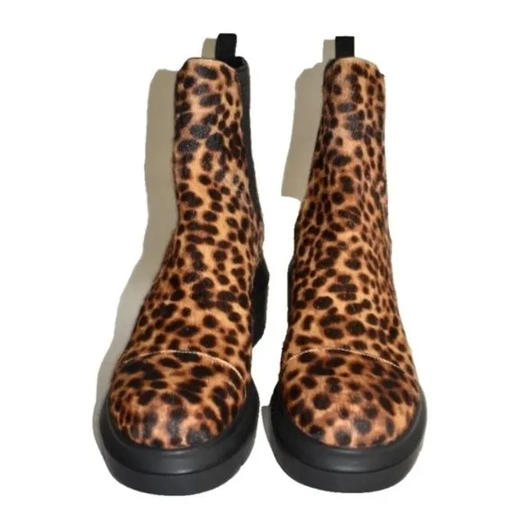 $600 Stuart Weitzman Norah Leopard Calf Hair Chelsea Boots LIFT 7.5 C (PB11)