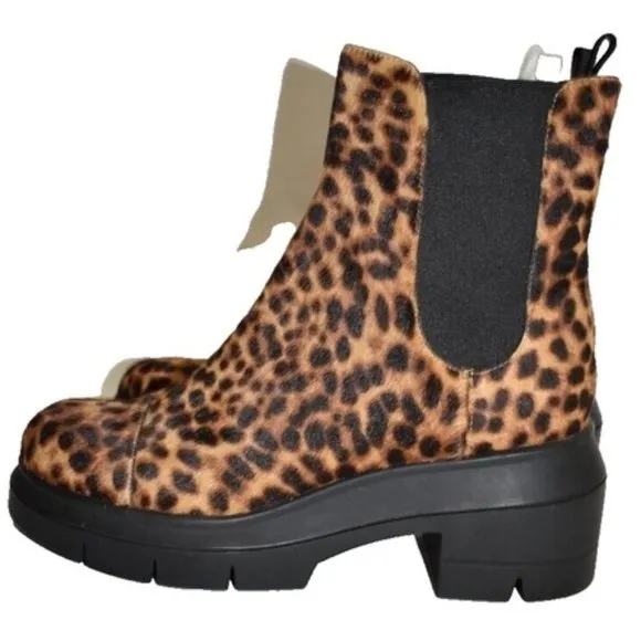 $600 Stuart Weitzman Norah Leopard Calf Hair Chelsea Boots LIFT 7.5 C (PB11)