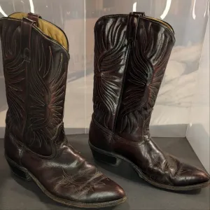 Acme Circle A vintage Western boots 10.5 cherry leather embroidered point toe