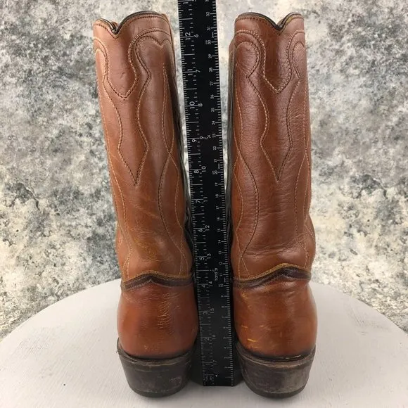 ACME VTG Men's Size 9D Brown Leather Pointed Toe Block Heel Western Cowboy Boots