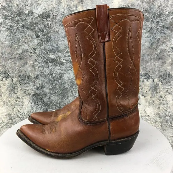 ACME VTG Men's Size 9D Brown Leather Pointed Toe Block Heel Western Cowboy Boots