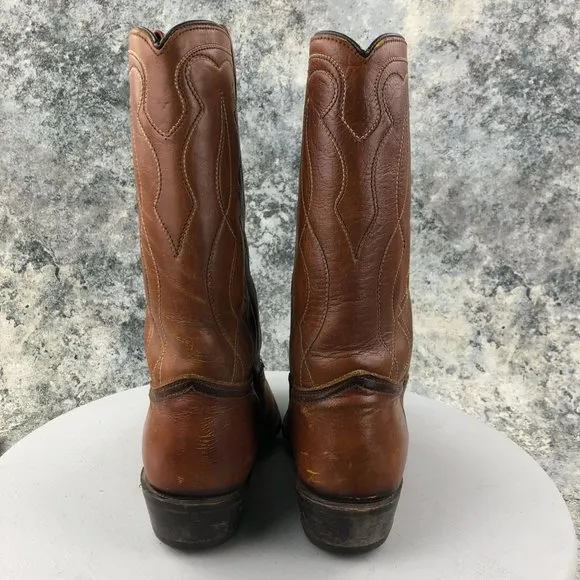 ACME VTG Men's Size 9D Brown Leather Pointed Toe Block Heel Western Cowboy Boots