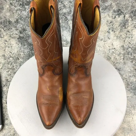 ACME VTG Men's Size 9D Brown Leather Pointed Toe Block Heel Western Cowboy Boots
