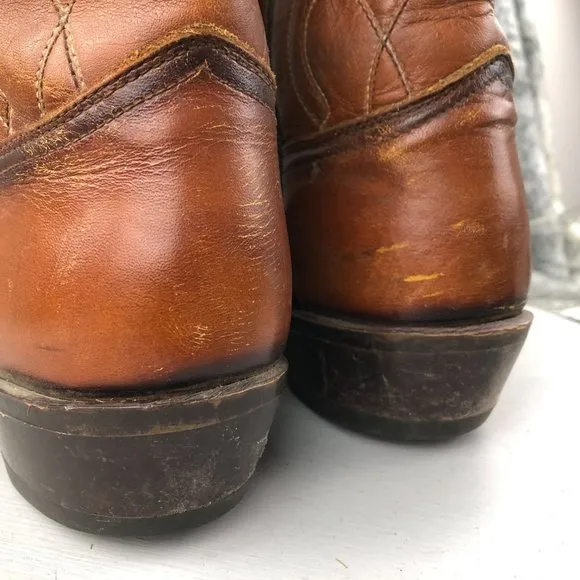 ACME VTG Men's Size 9D Brown Leather Pointed Toe Block Heel Western Cowboy Boots