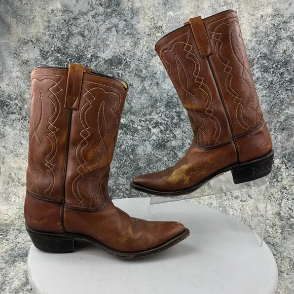 ACME VTG Men's Size 9D Brown Leather Pointed Toe Block Heel Western Cowboy Boots