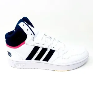 Adidas Hoops 3.0 Mid White Black Womens Leather Basketball Sneakers GW5455