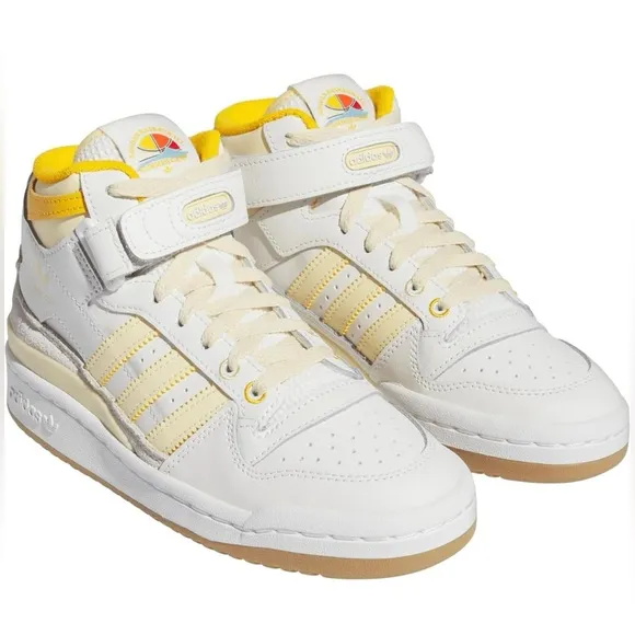 Adidas Originals unisex-Big Kids Forum Mid Sneaker 💛Cloud White/Crew Yellow 4.5