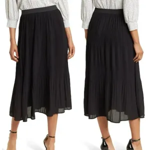 Adrianna Papell Illusion Release Pleat Midi Skirt Black Pleats Flowy M