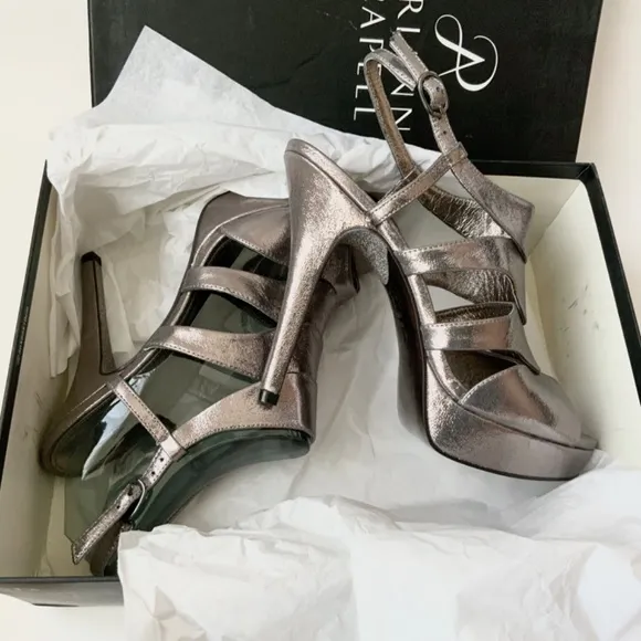 Adrianna Papell Marlene Metallic Silver Platform Sandal Stiletto Heels Pumps 8.5