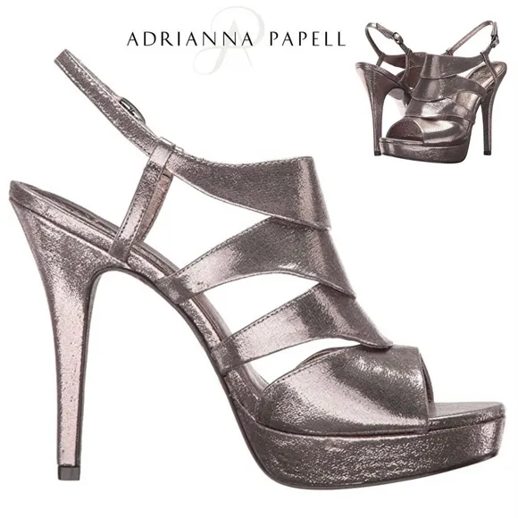 Adrianna Papell Marlene Metallic Silver Platform Sandal Stiletto Heels Pumps 8.5