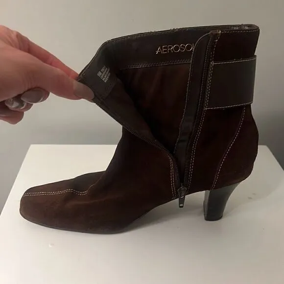 Aerosoles Women's Brown Suede Belted Pointed Toe Ankle Booties