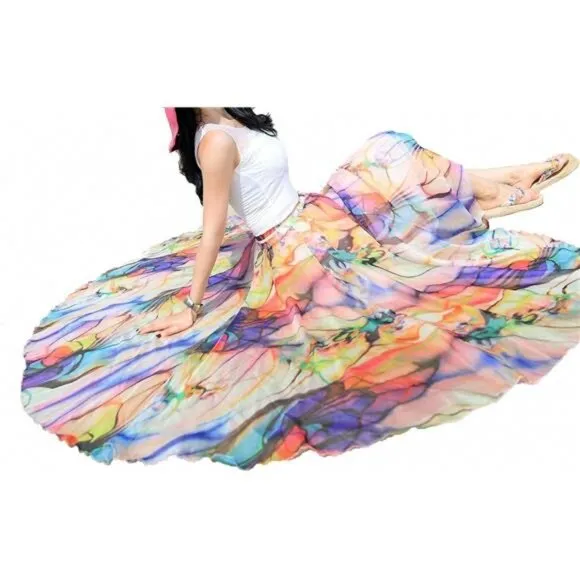 Afibi Women Full/Ankle Length Blending Maxi Chiffon Long Skirt Beach Skirt