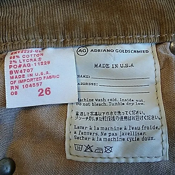 AG Adriano Goldschmied Tan Corduroy Jeans-Style 5-Pocket Mid-box Skirt Size 26