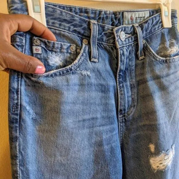 AG-ED Phoebe Vintage Jeans 25R High Rise Tapered Distressed 100% Cotton