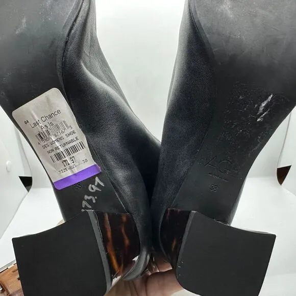 AGL Sleek Black Leather Ankle Boots Pointed Toe Block Heel‎ Designer Booties- 38