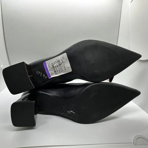 AGL Sleek Black Leather Ankle Boots Pointed Toe Block Heel‎ Designer Booties- 38