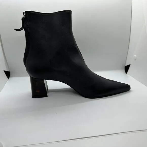 AGL Sleek Black Leather Ankle Boots Pointed Toe Block Heel‎ Designer Booties- 38