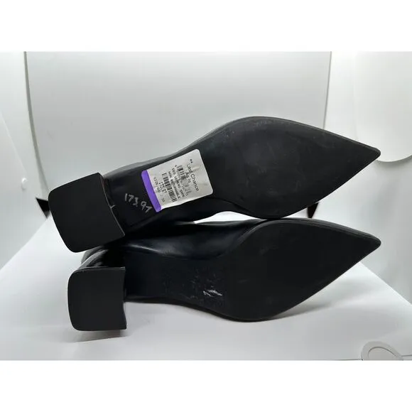 AGL Sleek Black Leather Ankle Boots Pointed Toe Block Heel‎ Designer Booties- 38