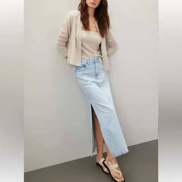 AGOLDE Astrid Slice Denim Maxi Skirt in Fragment Size 26