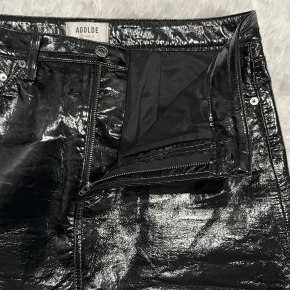 AGOLDE Liv Skirt | Recycled Patent Leather Mini in Black | Size 30