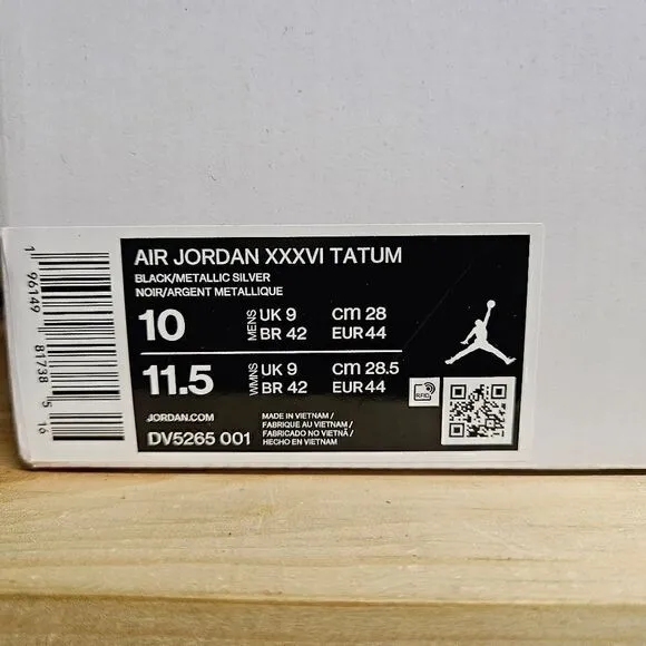 Air Jordan XXXVI 36 Jayson Tatum SZ 10 Mustang Black Metallic Silver DV5265-001