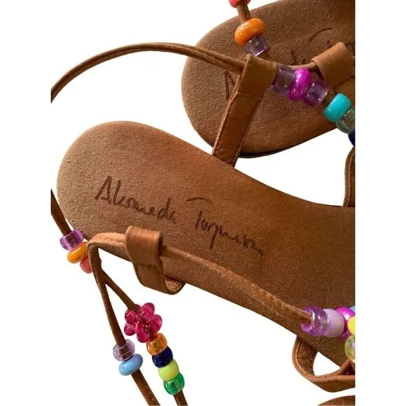 Alameda turquesa gladiator beaded leather sandals women's size 36 US 6