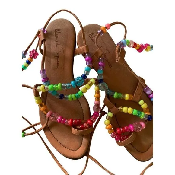 Alameda turquesa gladiator beaded leather sandals women's size 36 US 6