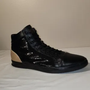 Aldo Black and Tan High-Top Sneakers with Glossy Finish