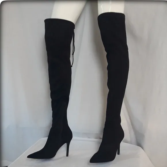 Aldo Vegan Suede Pointed Toe Thigh High Heeled Zip Boots