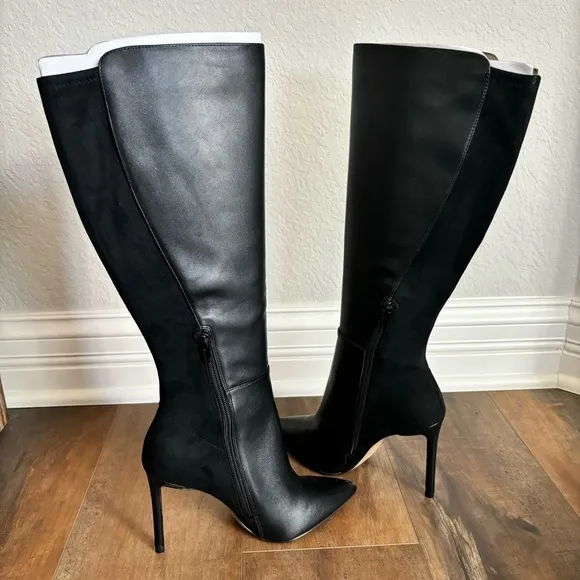 ALDO Women Size 7 Milann Pointed-Toe Tall 4” Stiletto Heel Black Leather Boots