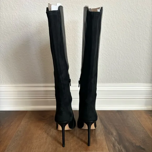 ALDO Women Size 7 Milann Pointed-Toe Tall 4” Stiletto Heel Black Leather Boots