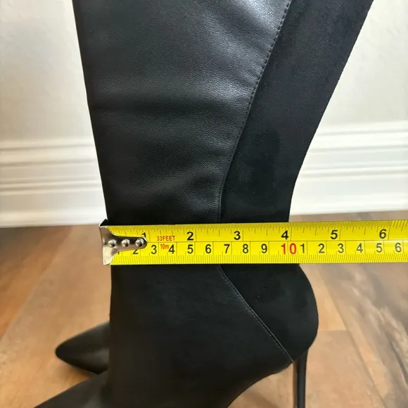 ALDO Women Size 7 Milann Pointed-Toe Tall 4” Stiletto Heel Black Leather Boots