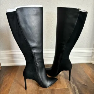 ALDO Women Size 7 Milann Pointed-Toe Tall 4” Stiletto Heel Black Leather Boots