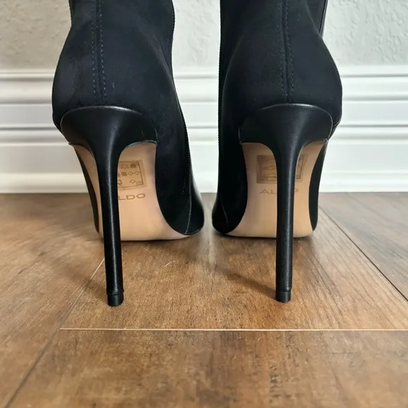ALDO Women Size 7 Milann Pointed-Toe Tall 4” Stiletto Heel Black Leather Boots