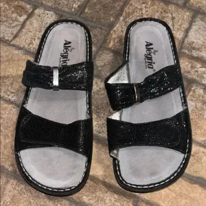 Alegria Leather upper Black Sandals Velcro straps women’s size 41.