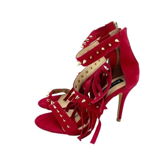 Alejandra G Cristina Red Suede Sandals Studded Fringe Ankle SZ 36 EU New