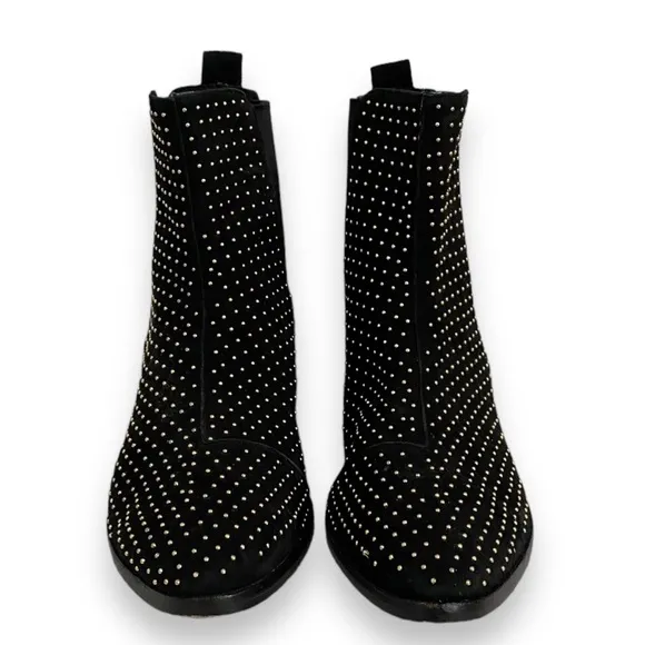 Alice   Olivia Alistair Black Suede Gold Studded Pull On Chelsea Boots Size 9.5