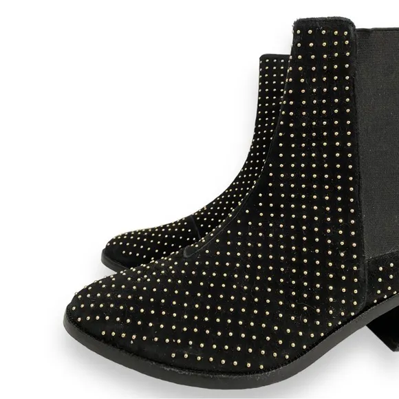 Alice   Olivia Alistair Black Suede Gold Studded Pull On Chelsea Boots Size 9.5